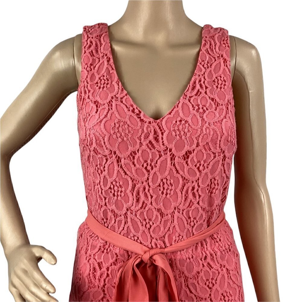 Buttons Romper Size M Pink Sleeveless Crochet Overlay Belted - Picture 2 of 7